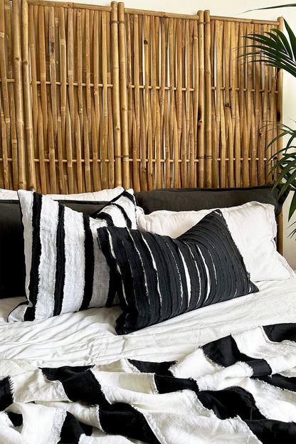 Black and White Striped Textured Linen Cushion Cover - Biggs & Hill