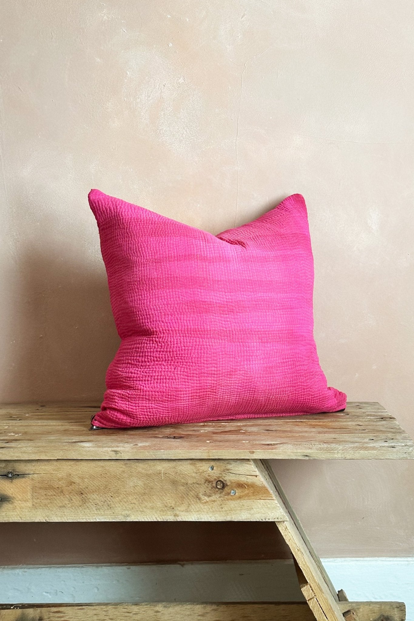 Bright Pink Square Vintage Kantha Cushion 45cm - Biggs & Hill