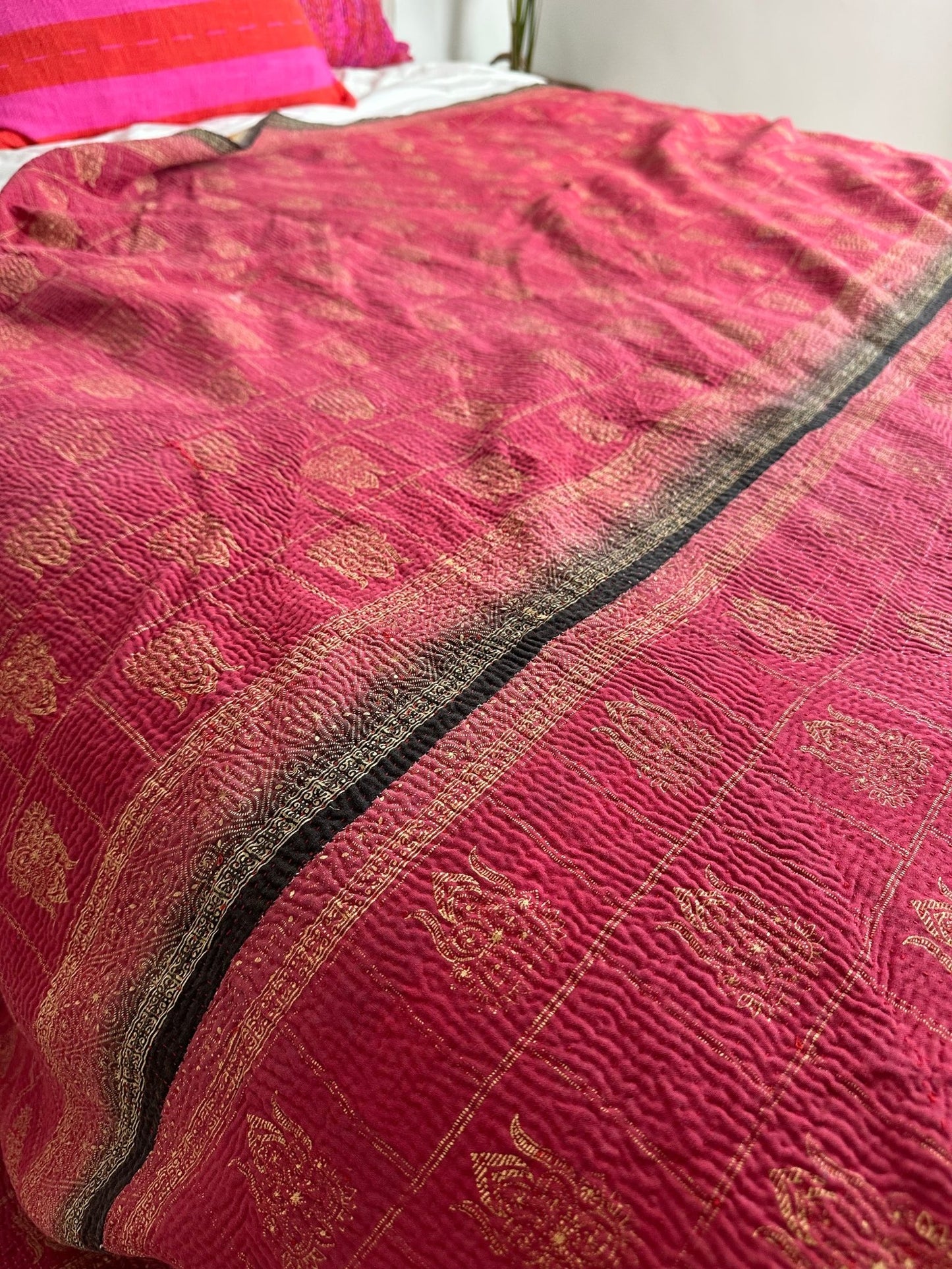 Large Vintage Fine Stitched Kantha Quilt In Pinks - FOR LEE - Biggs & Hill