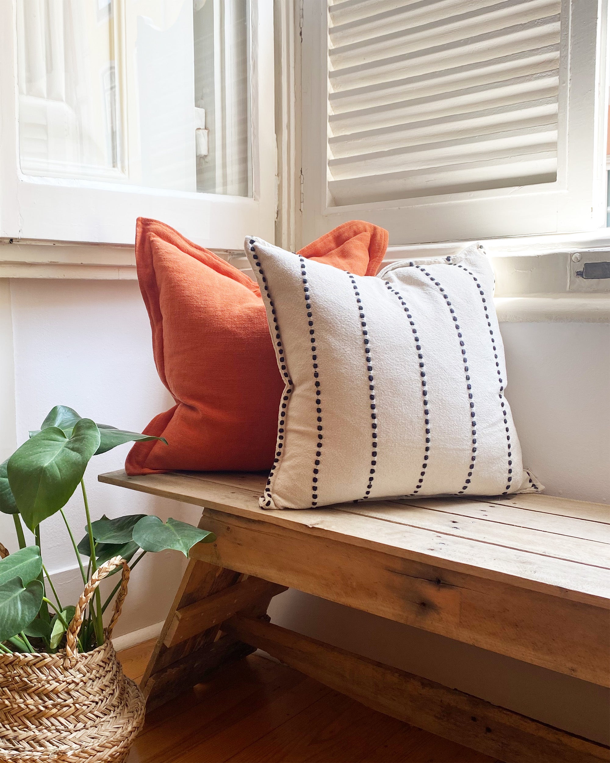 orange and black and white cushions bohemian linen 