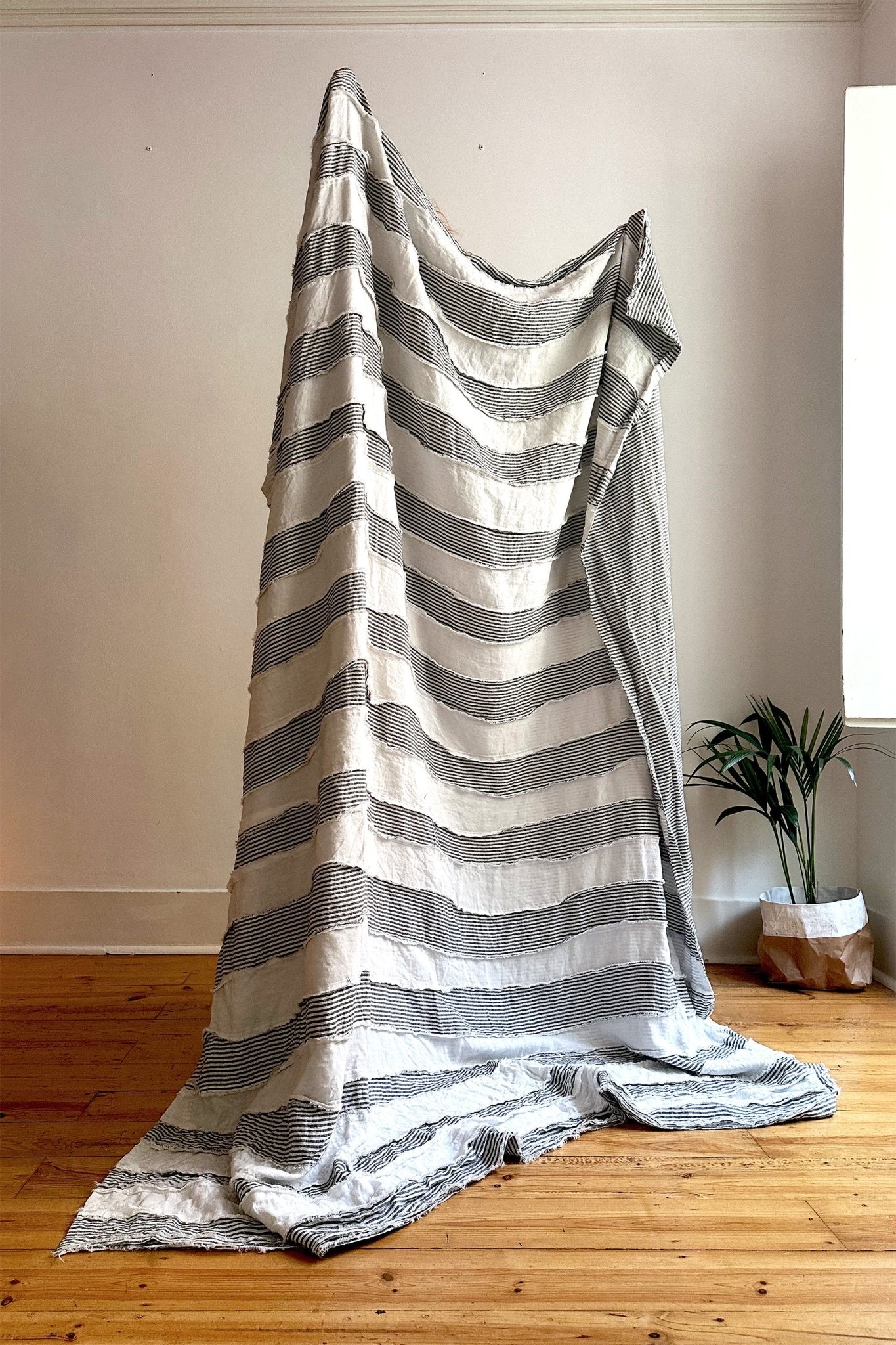 Grey and White Striped Linen Bedspread - Biggs & Hill - Linen Bedspread - Bedspread - blanket - Extra Large