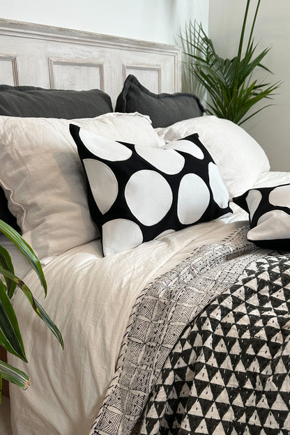 Black and White Spot Hand Appliqué Cotton Cushions