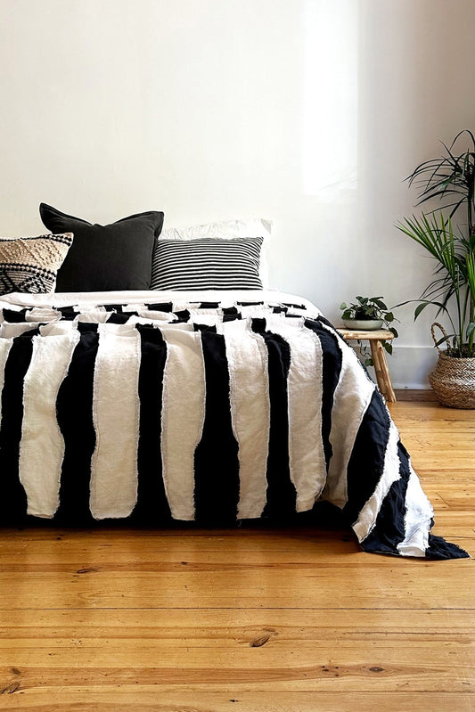 Black and White Striped 100% Linen Bedspread - Biggs & Hill