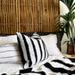 Black And White Linen Striped Cushion, Square With Textured Stripes