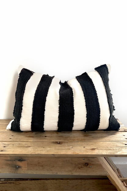 Black and Cream Striped Textured 100% Linen Cushion Cover - Biggs & Hill