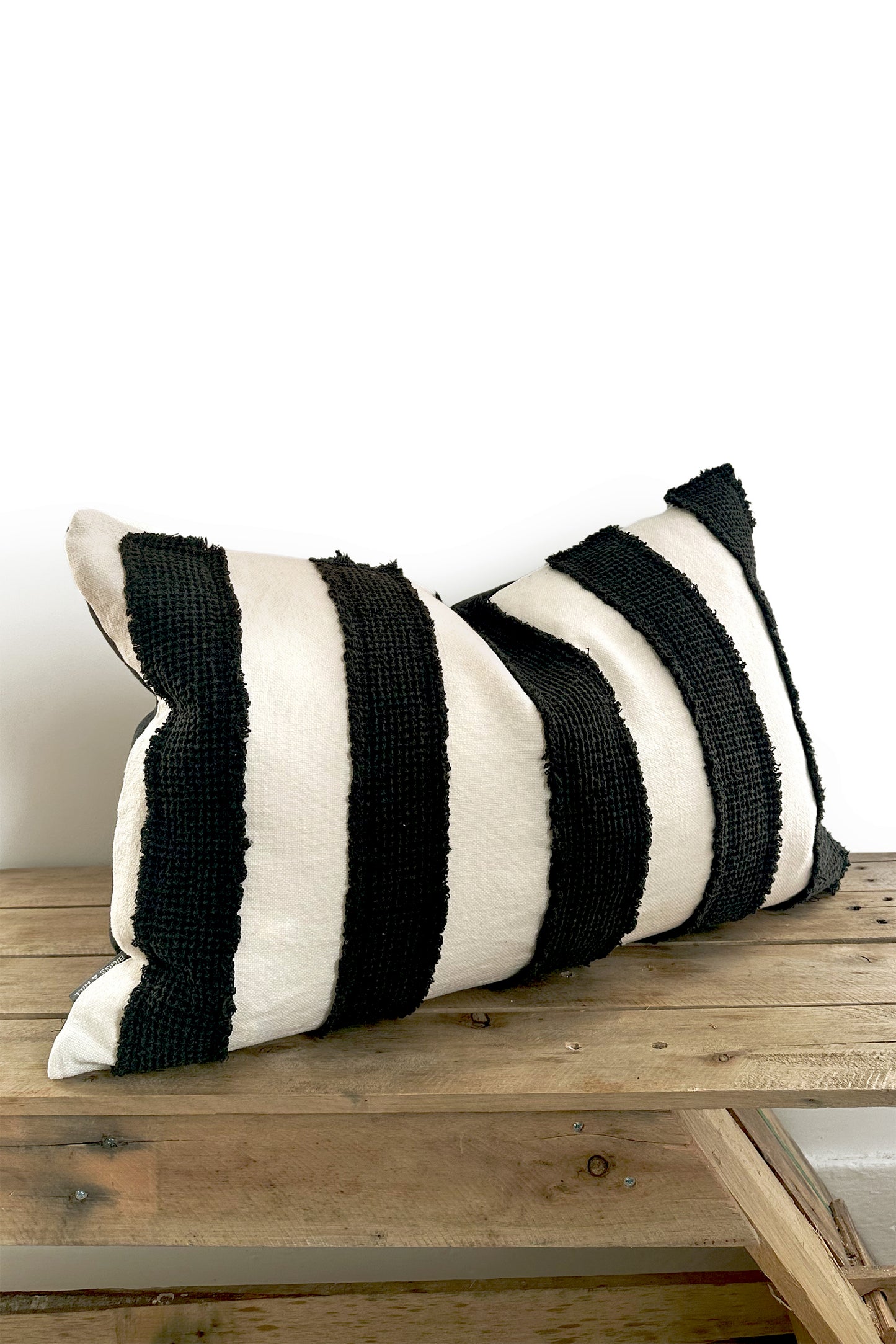 Black and Cream Striped Textured Linen Cushion Cover