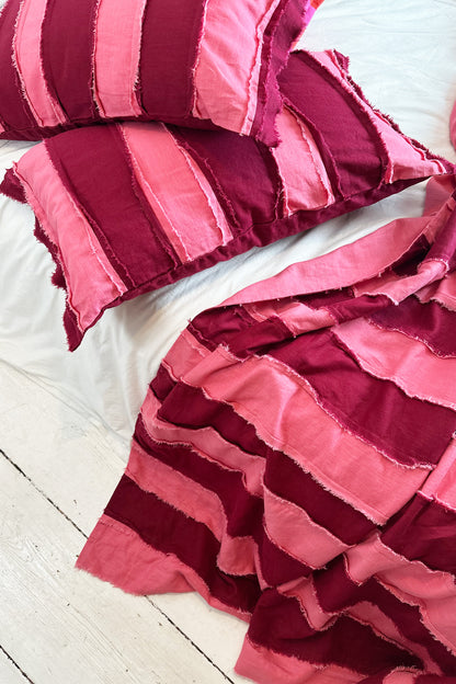 Pink and Burgundy Striped Linen Bedroom Pillowcase