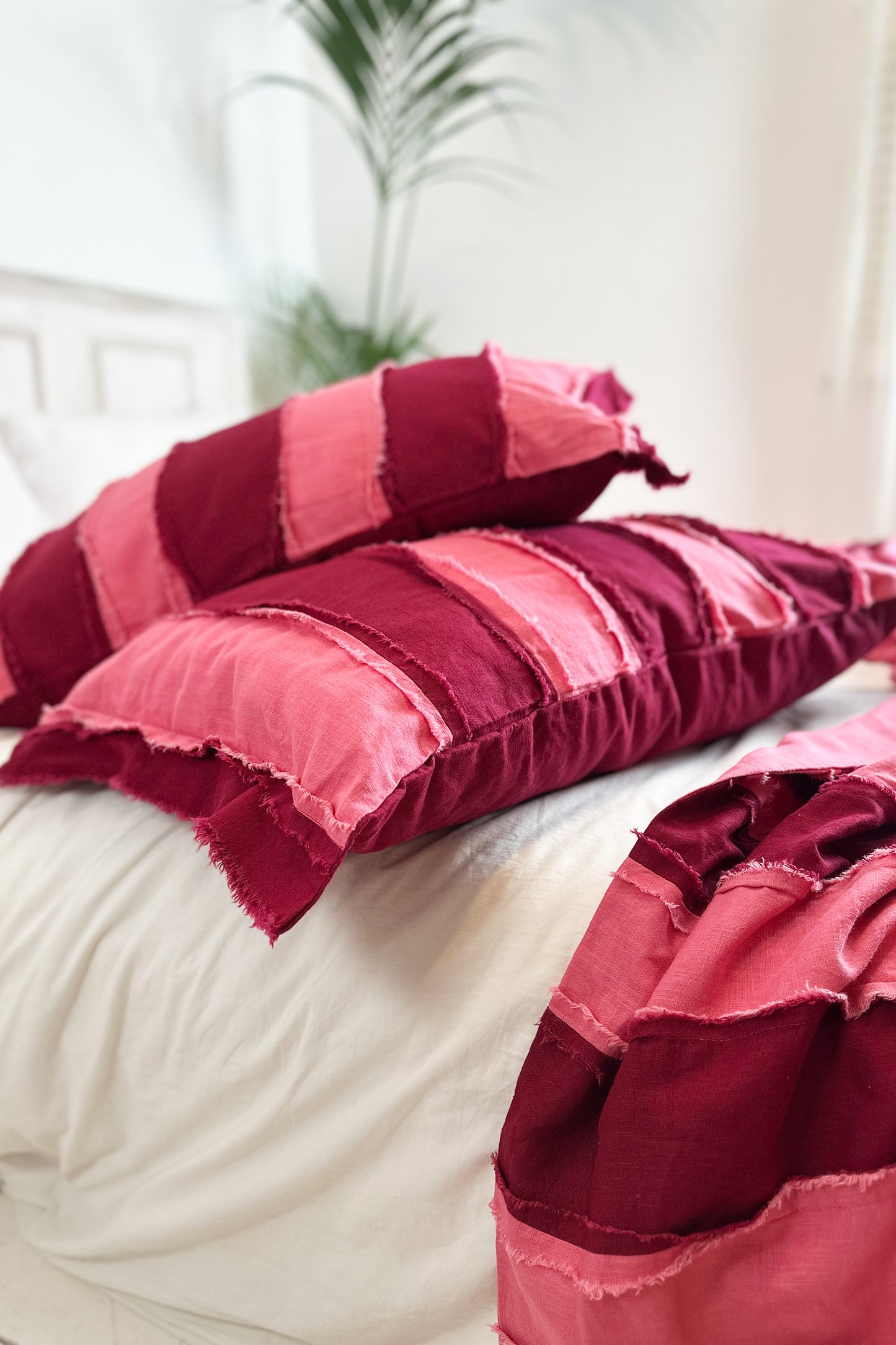 Pink and Burgundy Striped Linen Bedroom Pillowcase