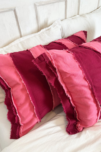 Pink and Burgundy Striped Linen Bedroom Pillowcase