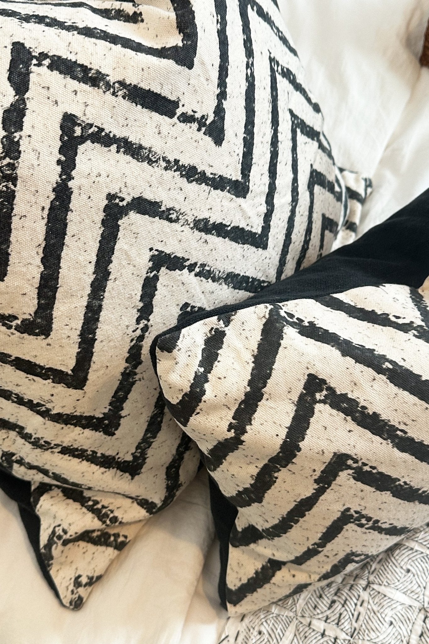 Large Black and Cream Chevron Cushion Cover in Cotton and Linen - Biggs & Hill