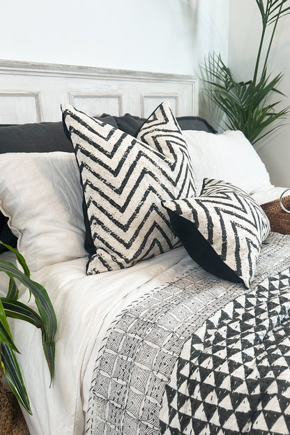 Large Black and Cream Chevron Cushion Cover in Cotton and Linen - Biggs & Hill