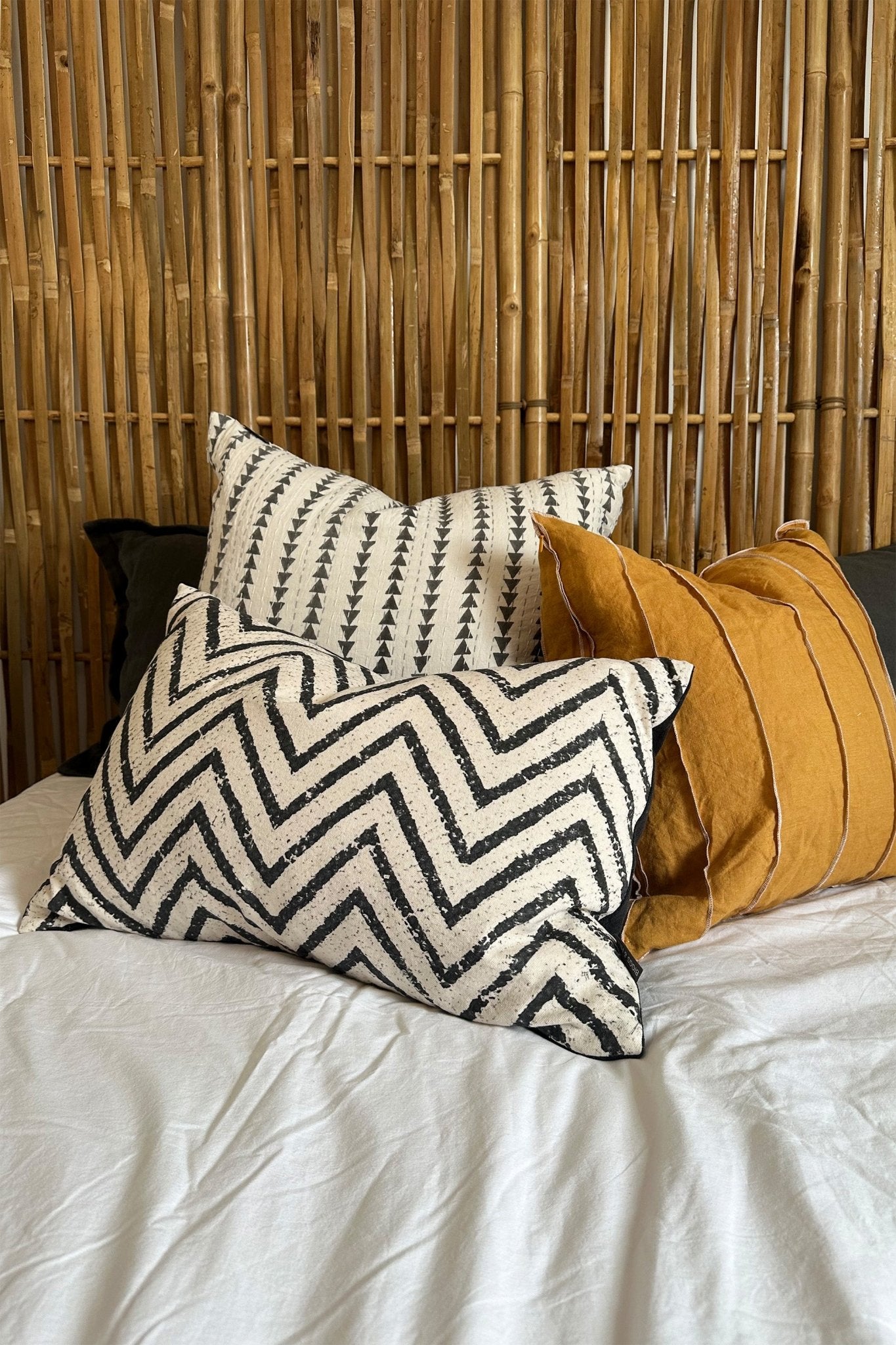 Black and Cream Chevron Rectangular Cotton And Linen Cushion