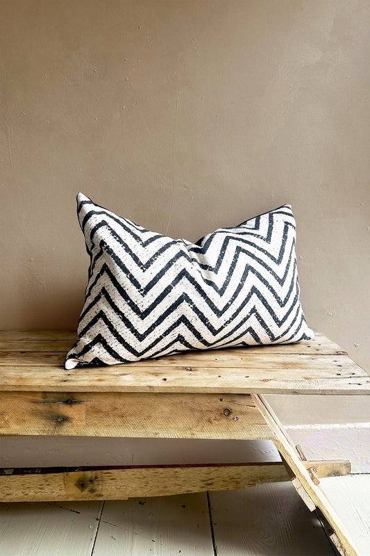 Black and Cream Chevron Rectangular Lumbar Cushion - Biggs & Hill - Cushion Covers - 40cm stripe cushion - 60cm stripe cushion - black cream cushion