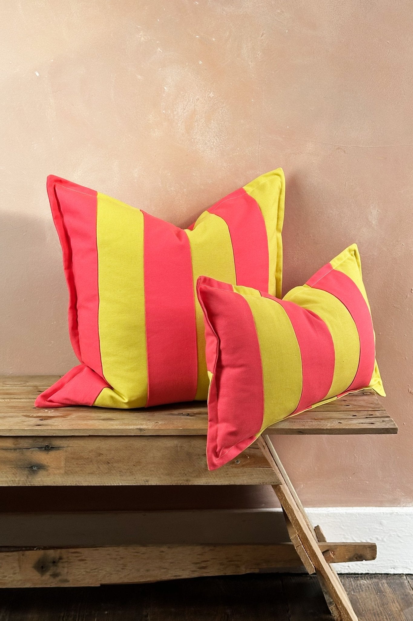 Lime Green And Pink Candy Striped Cotton Square Cushion - Biggs & Hill