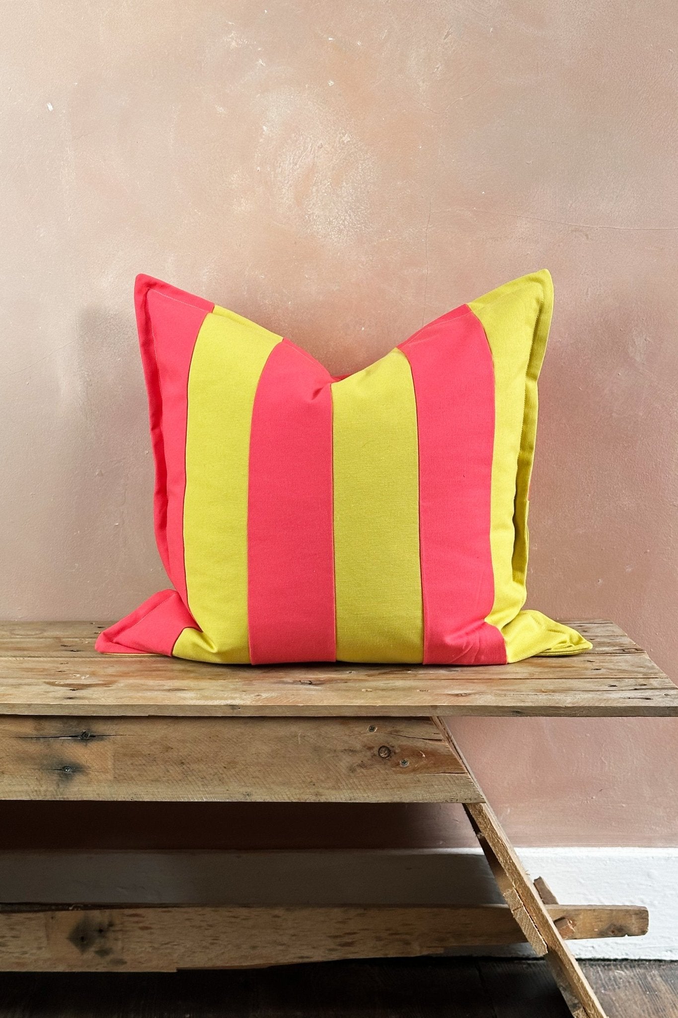 Lime Green And Pink Candy Striped Cotton Square Cushion - Biggs & Hill