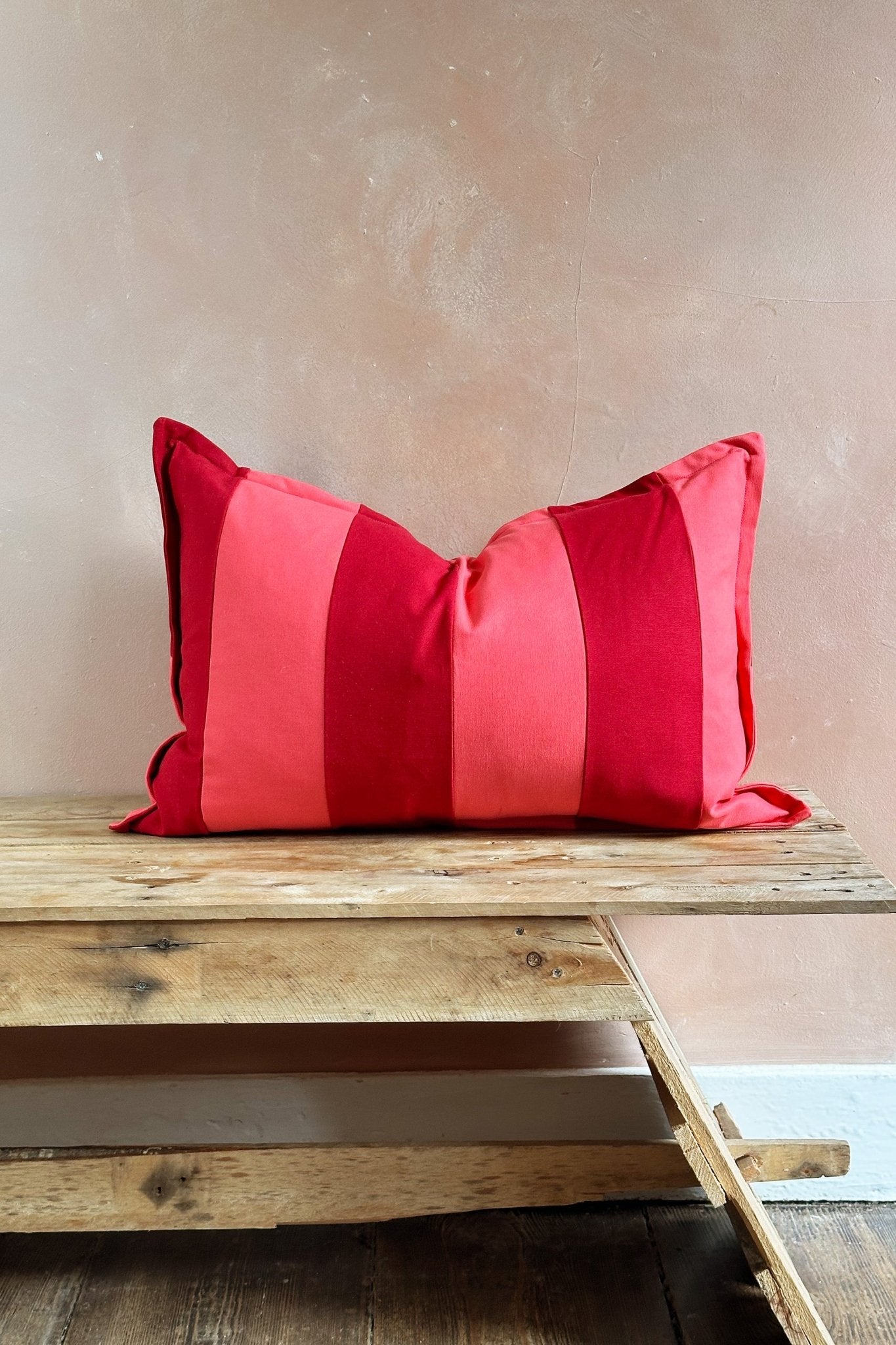 Red and Coral Pink Candy Striped Cotton Rectangular Cushion - Biggs & Hill