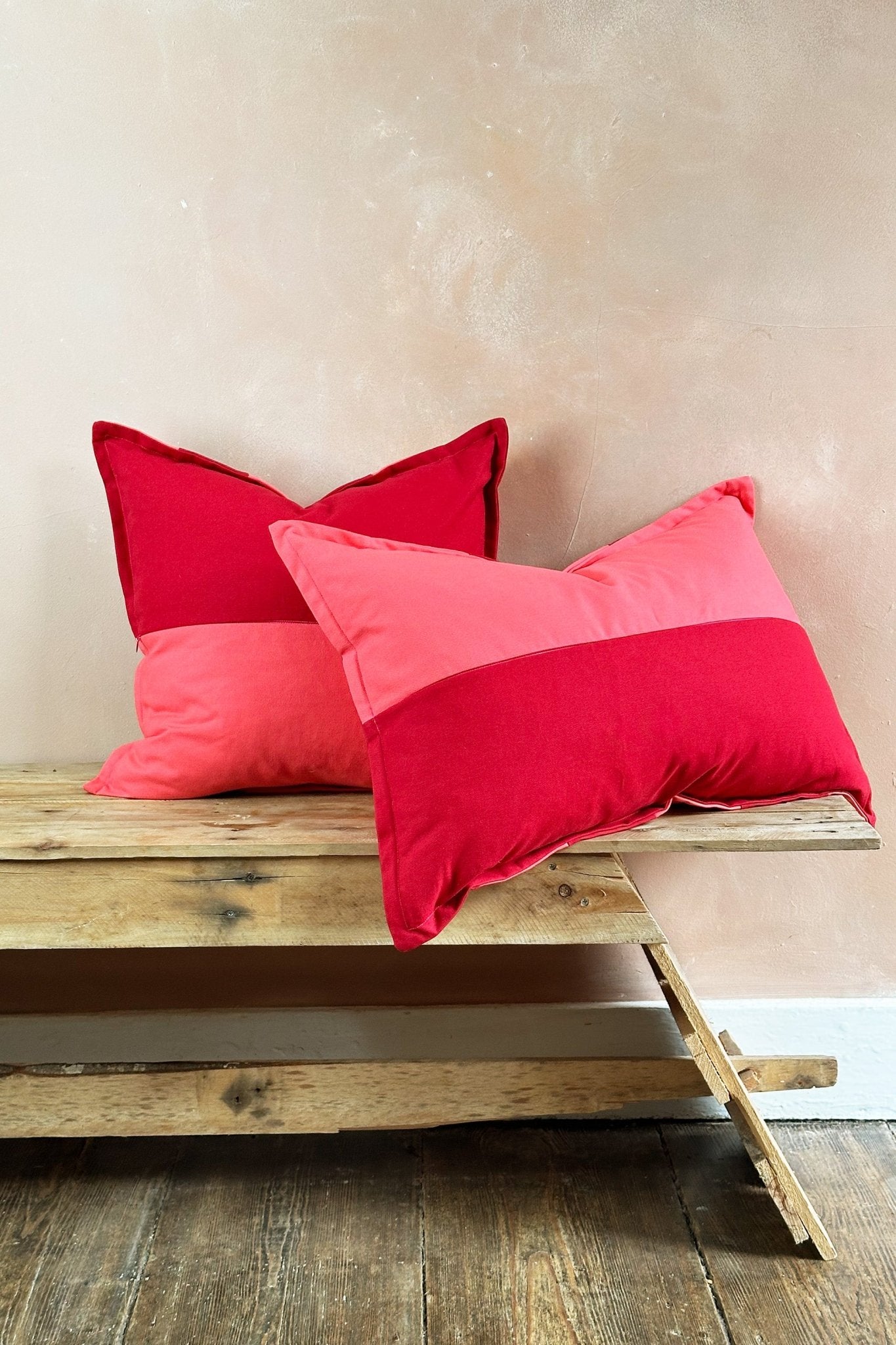 Red And Coral Pink Candy Striped Cotton Square Cushion - Biggs & Hill