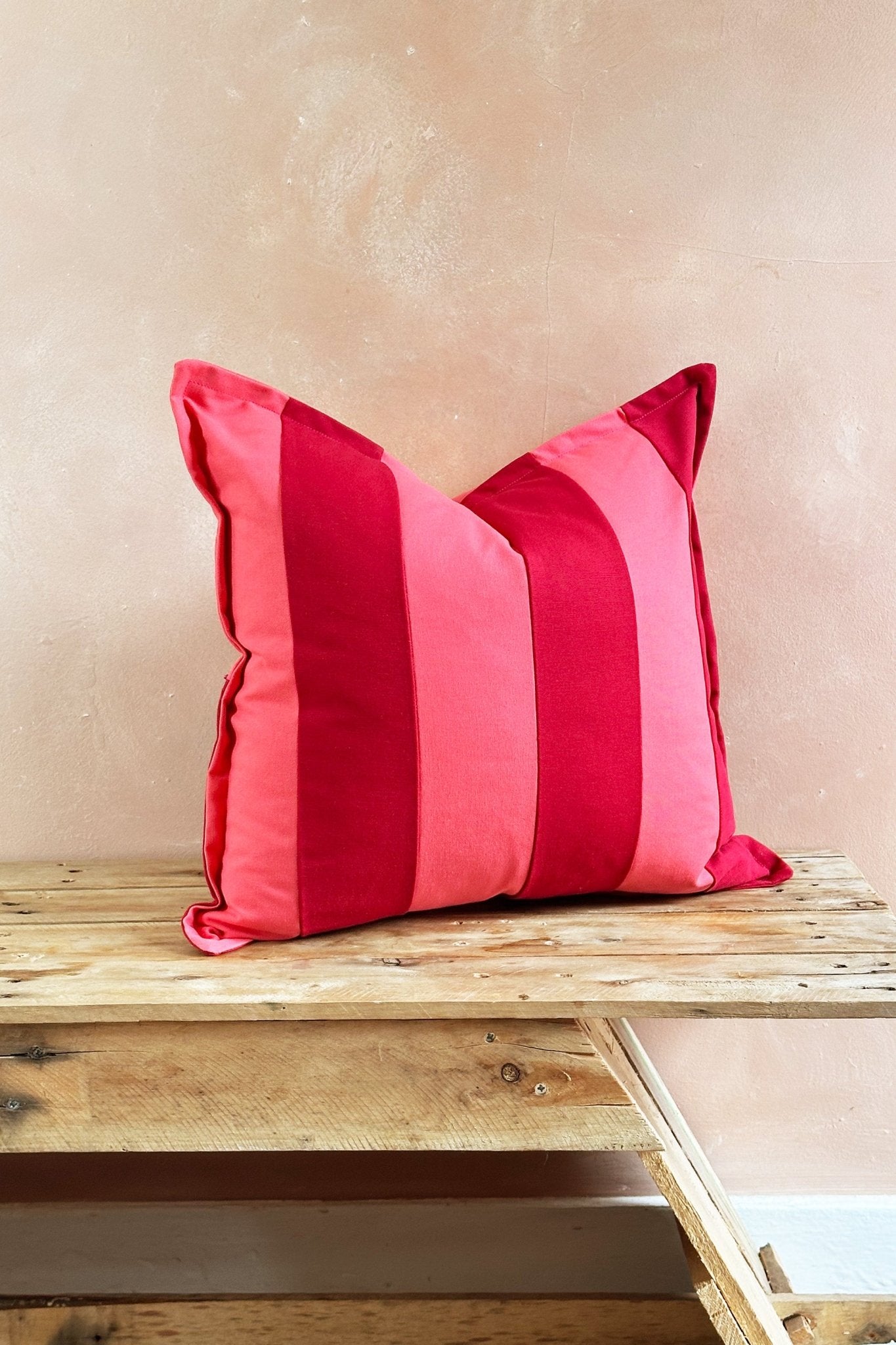 Red And Coral Pink Candy Striped Cotton Square Cushion - Biggs & Hill