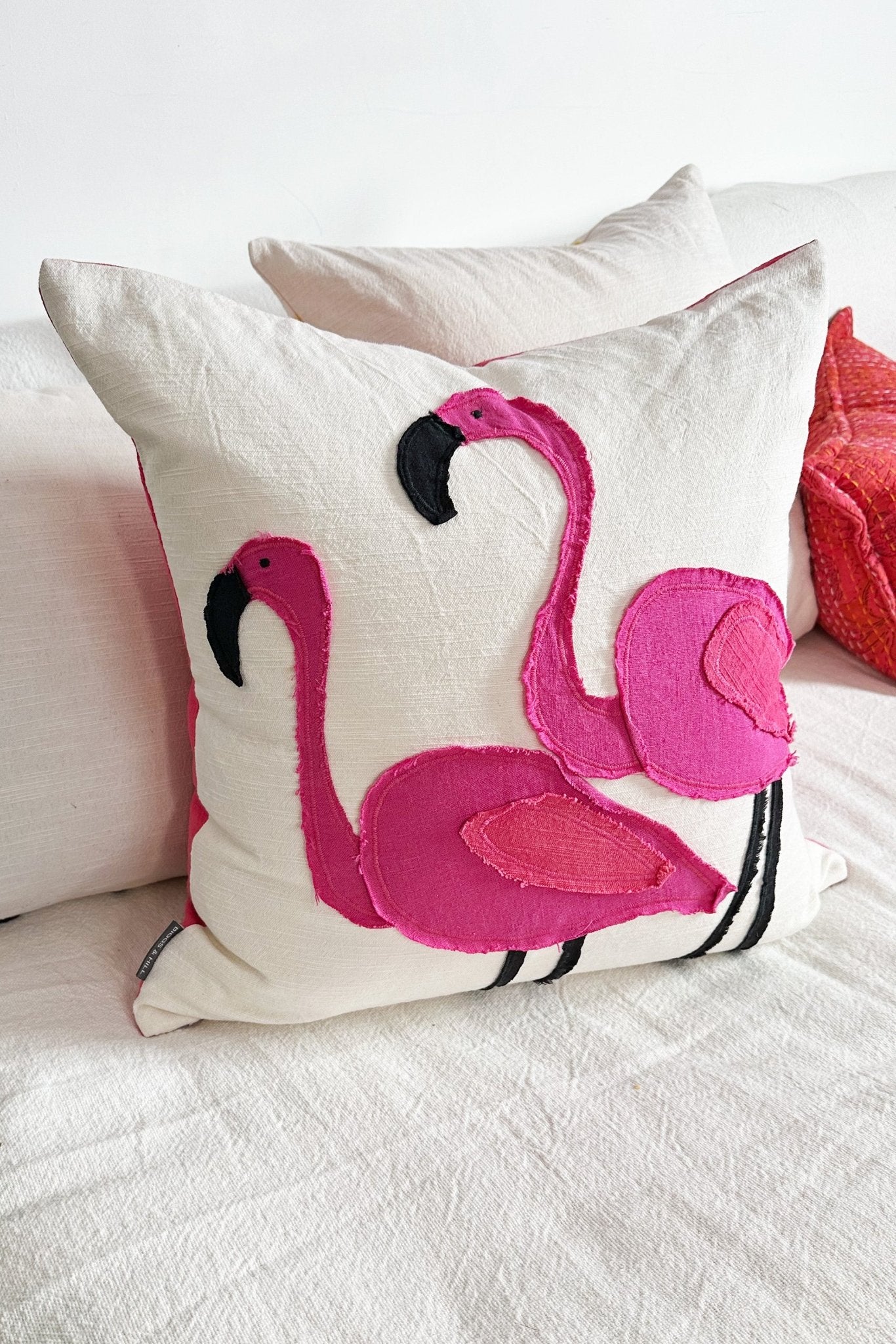 FLAMINGO! Handmade Appliqué Linen And Cotton Cushion - Biggs & Hill