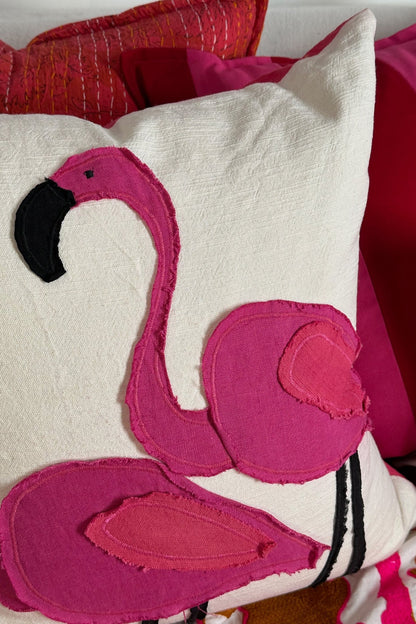 FLAMINGO! Handmade Appliqué Linen And Cotton Cushion - Biggs & Hill