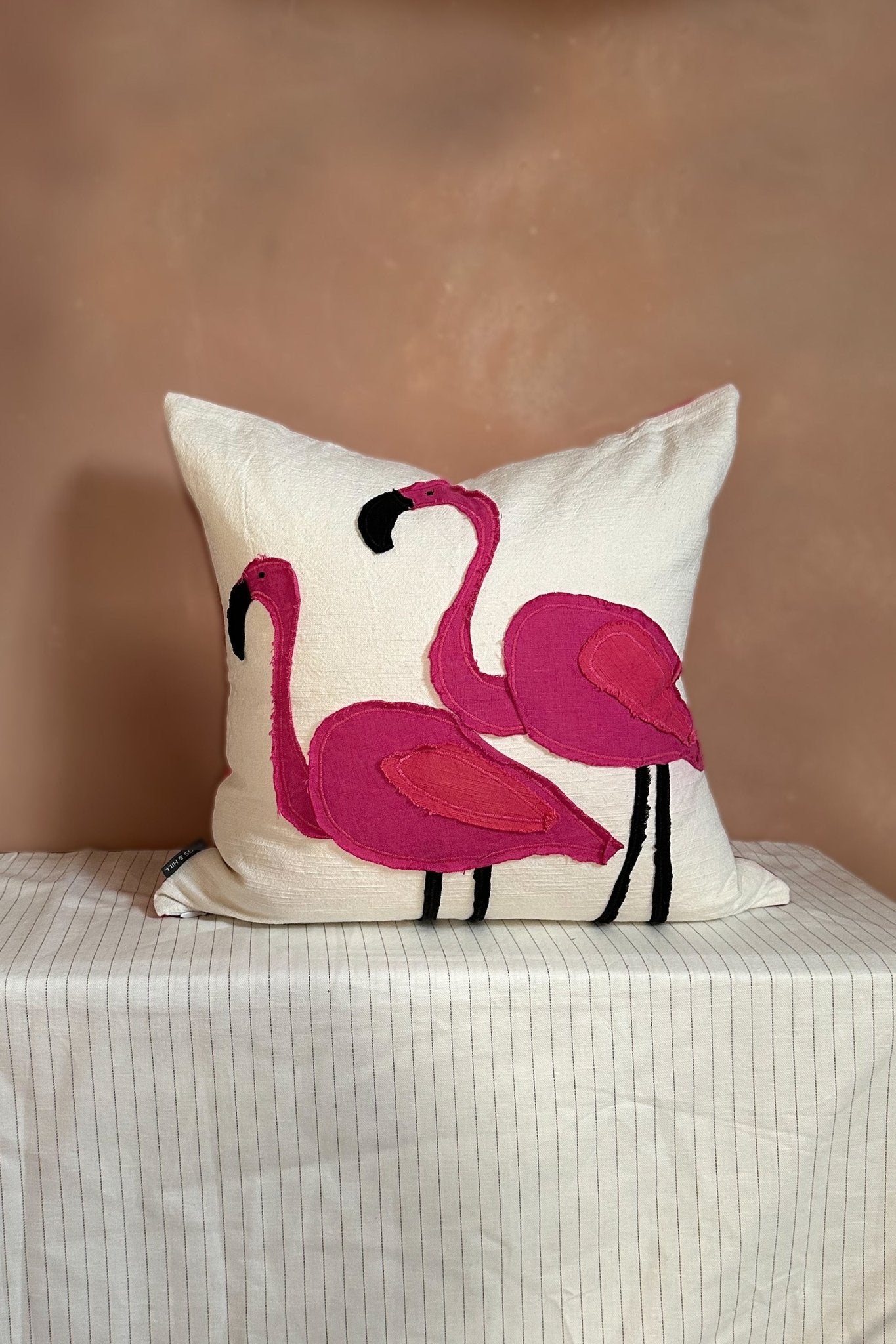 FLAMINGO! Handmade Appliqué Linen And Cotton Cushion - Biggs & Hill