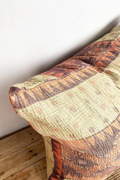 Vintage Kantha Cushion In Purples, Orange and Beige Square 60cm - Biggs & Hill - block print cushion - boho cushion