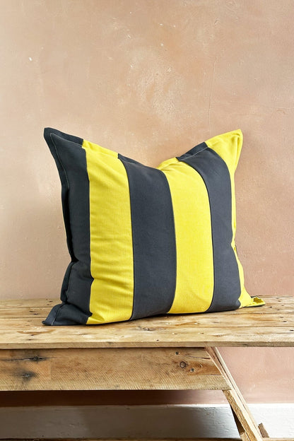 Lime Green And Graphite Candy Striped Cotton Square Cushion - Biggs & Hill