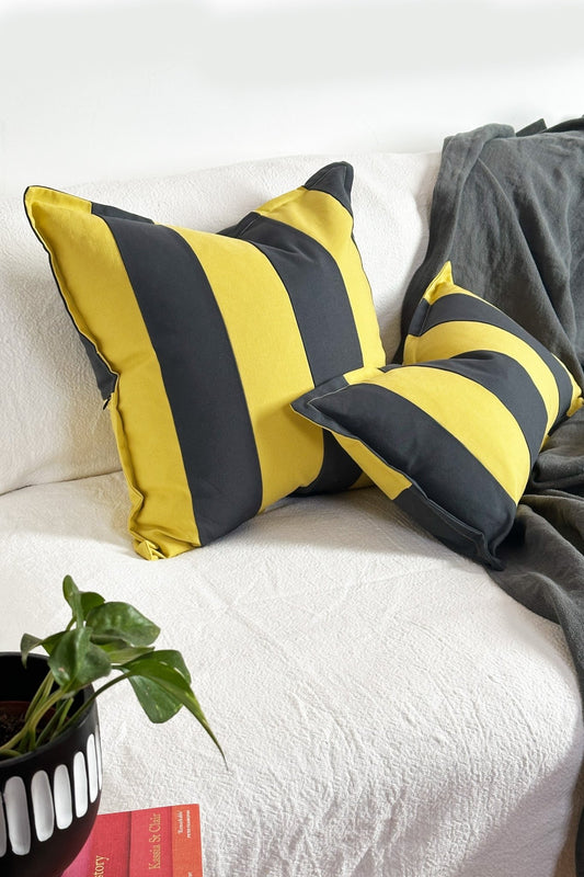 Lime Green And Graphite Candy Striped Cotton Square Cushion - Biggs & Hill