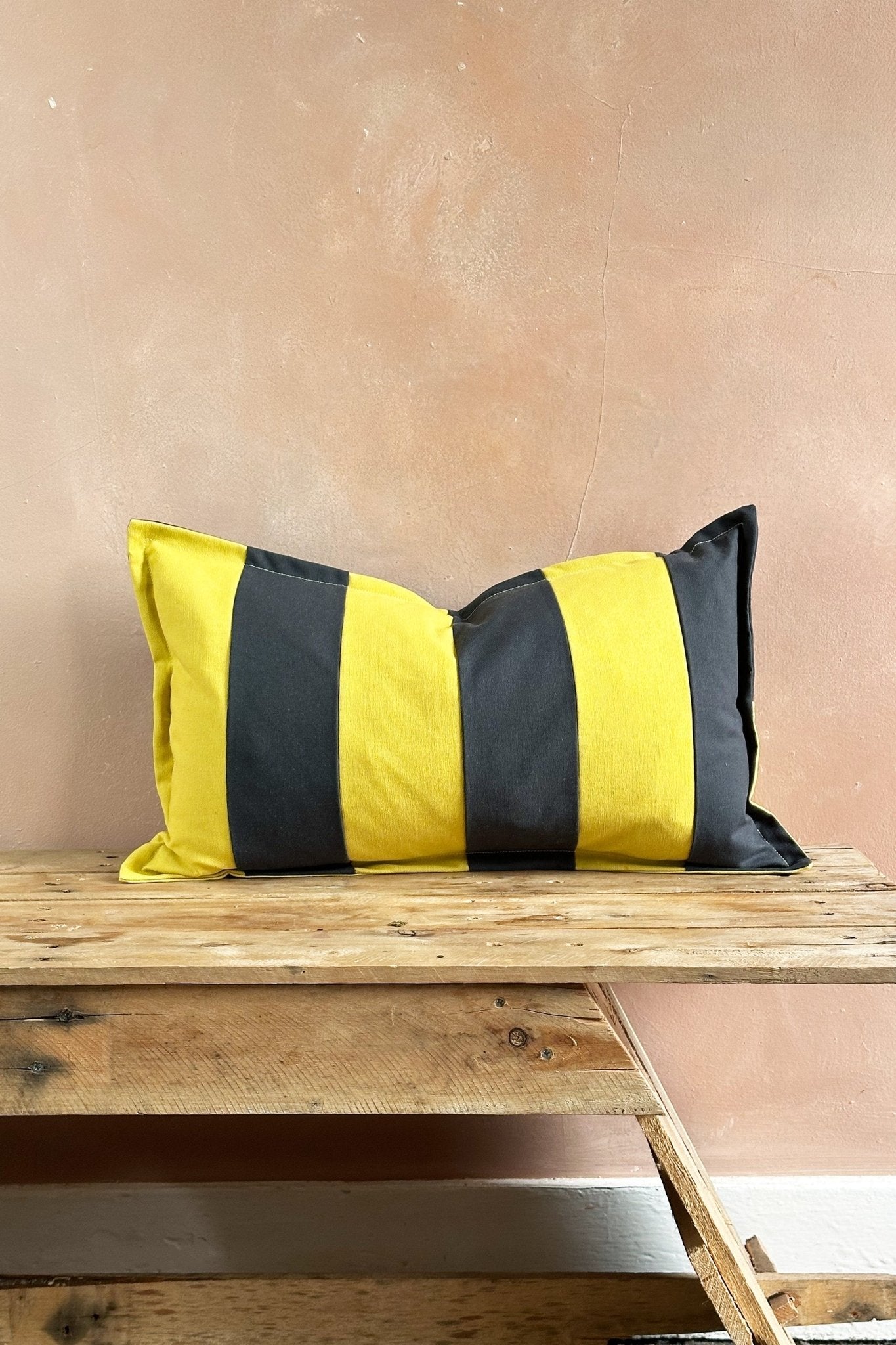 Lime Green and Graphite Candy Striped Cotton Rectangular Cushion - Biggs & Hill