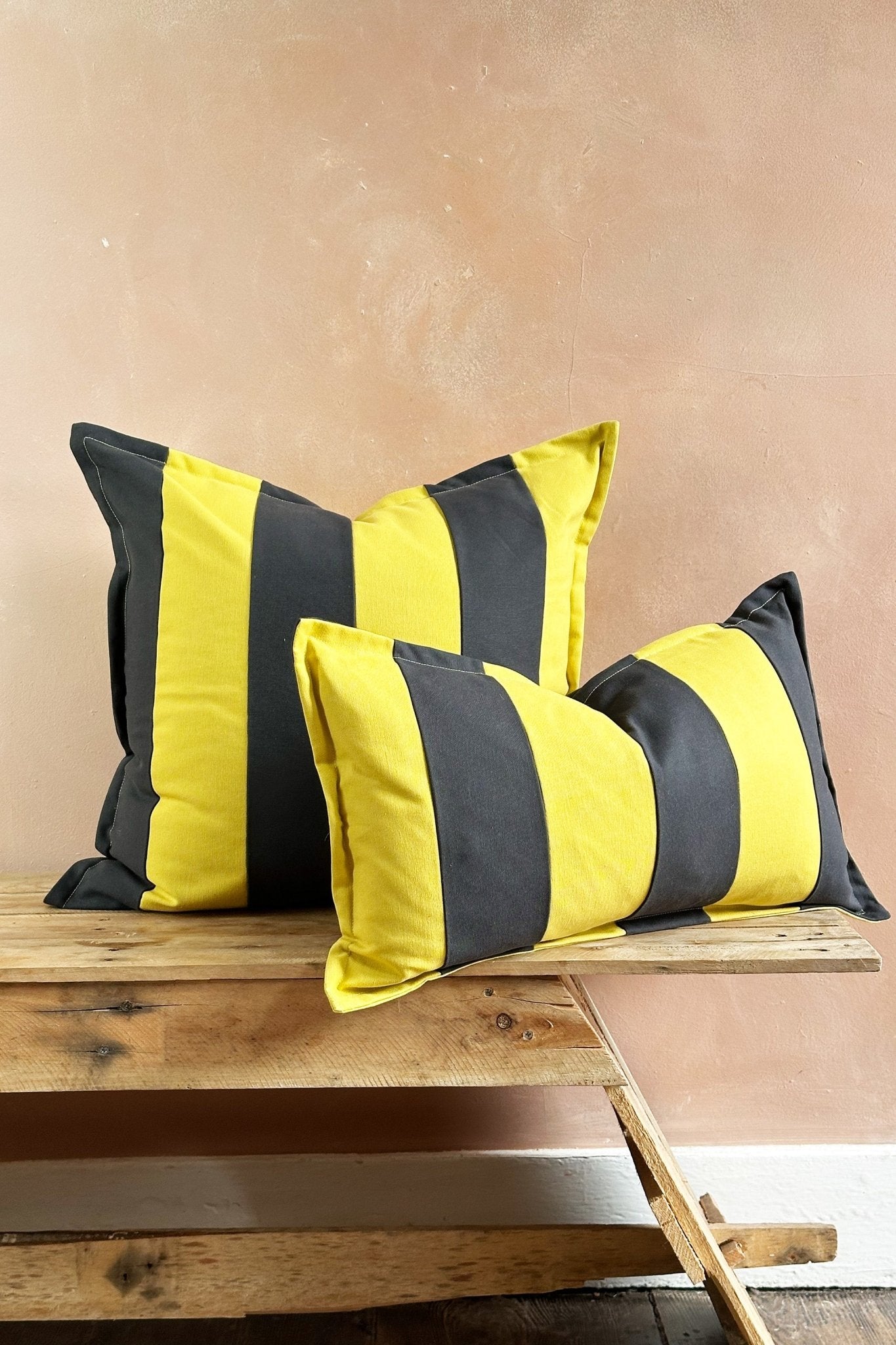 Lime Green And Graphite Candy Striped Cotton Square Cushion - Biggs & Hill