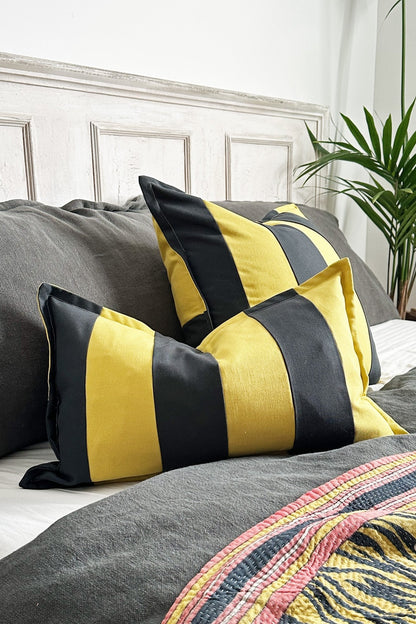 Lime Green and Graphite Candy Striped Cotton Rectangular Cushion - Biggs & Hill