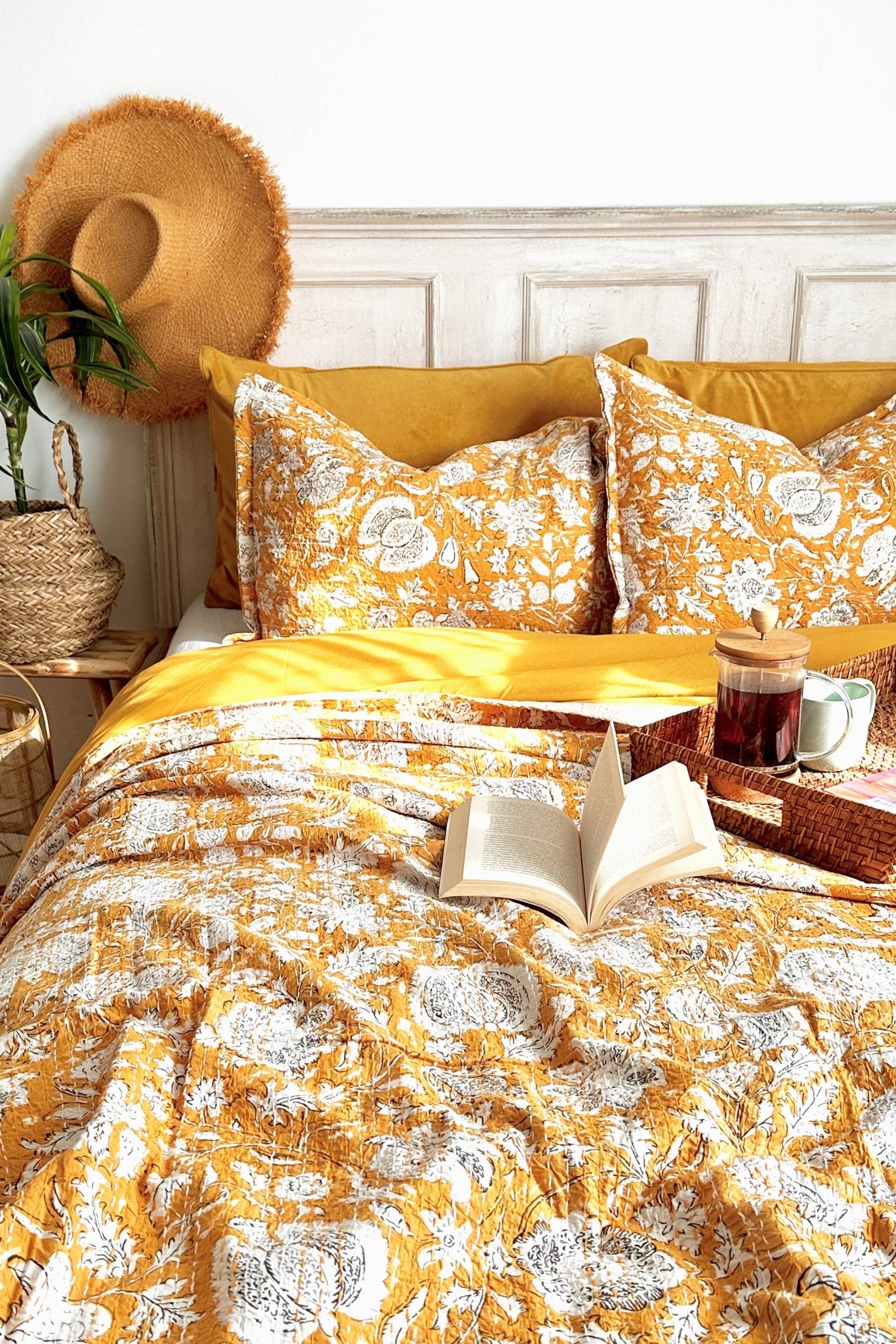 Yellow Floral Kantha Pillow Cover - Biggs & Hill