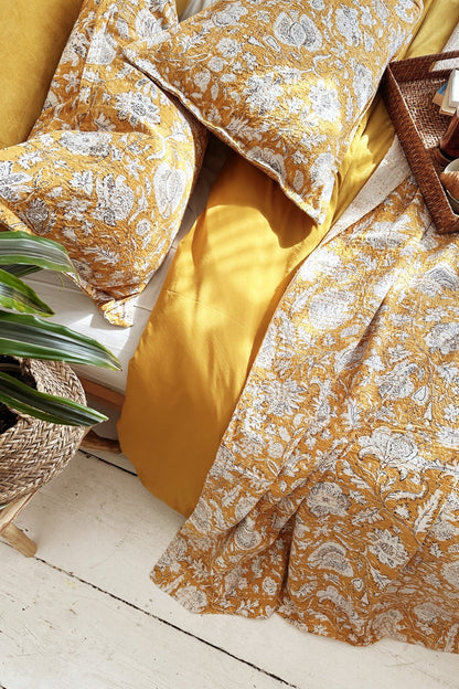 Yellow Floral Kantha Pillow Cover - Biggs & Hill