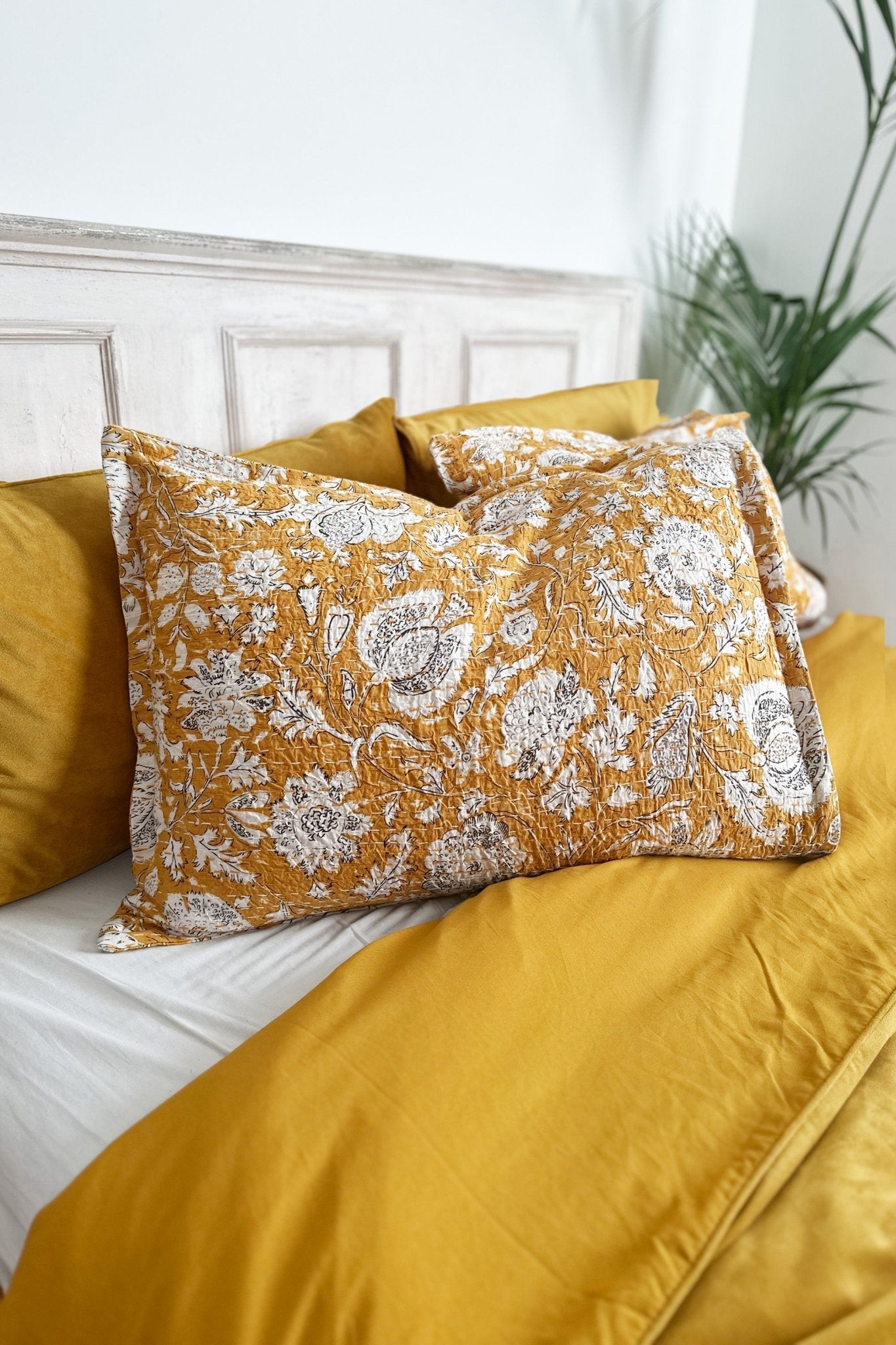 Yellow Floral Kantha Pillow Cover - Biggs & Hill