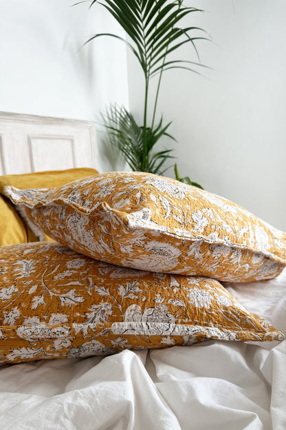 Yellow Floral Kantha Pillow Cover - Biggs & Hill