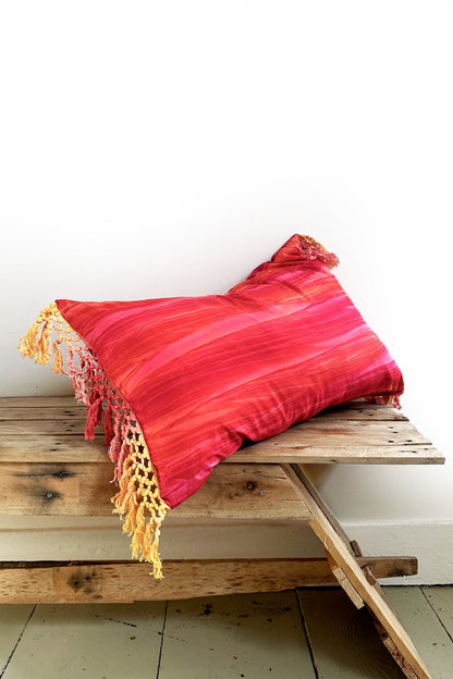 Pink Batik Hand Dyed Boho Cushion With Tie Dye Fringes - Biggs & Hill