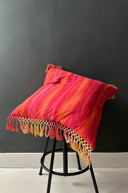 Pink Batik Hand Dyed Boho Cushion With Tie Dye Fringes - Biggs & Hill