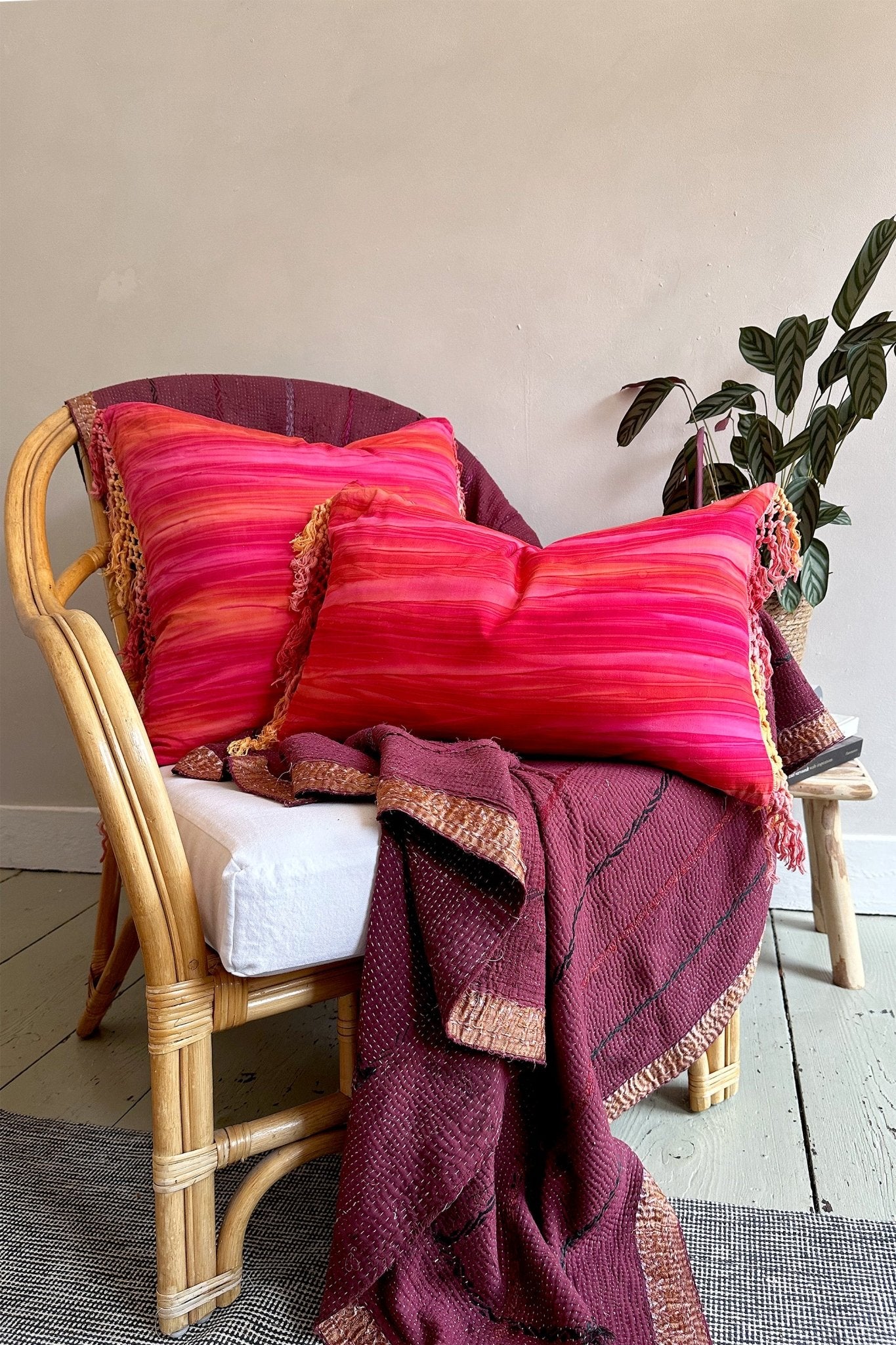 Pink Batik Hand Dyed Boho Cushion With Tie Dye Fringes - Biggs & Hill - Cushion Covers - abstract cushion - batik cushion - batik pillow