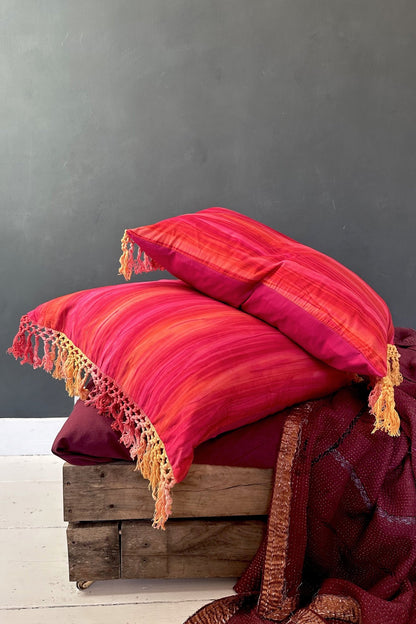 Pink Batik Hand Dyed Boho Cushion With Tie Dye Fringes - Biggs & Hill