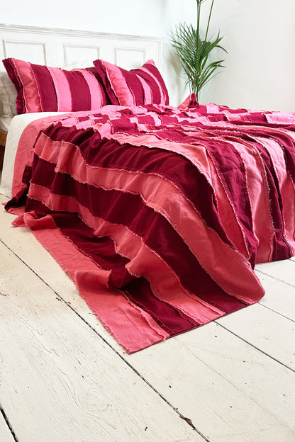 Pink and Burgundy Striped Linen Bedroom Pillowcase