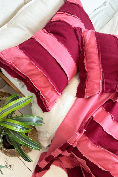 Pink and Burgundy Striped Linen Bedroom Pillowcase