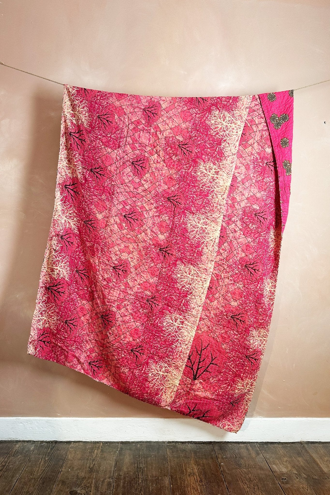 Large Vintage Kantha Quilt In Bright Pinks - Biggs & Hill