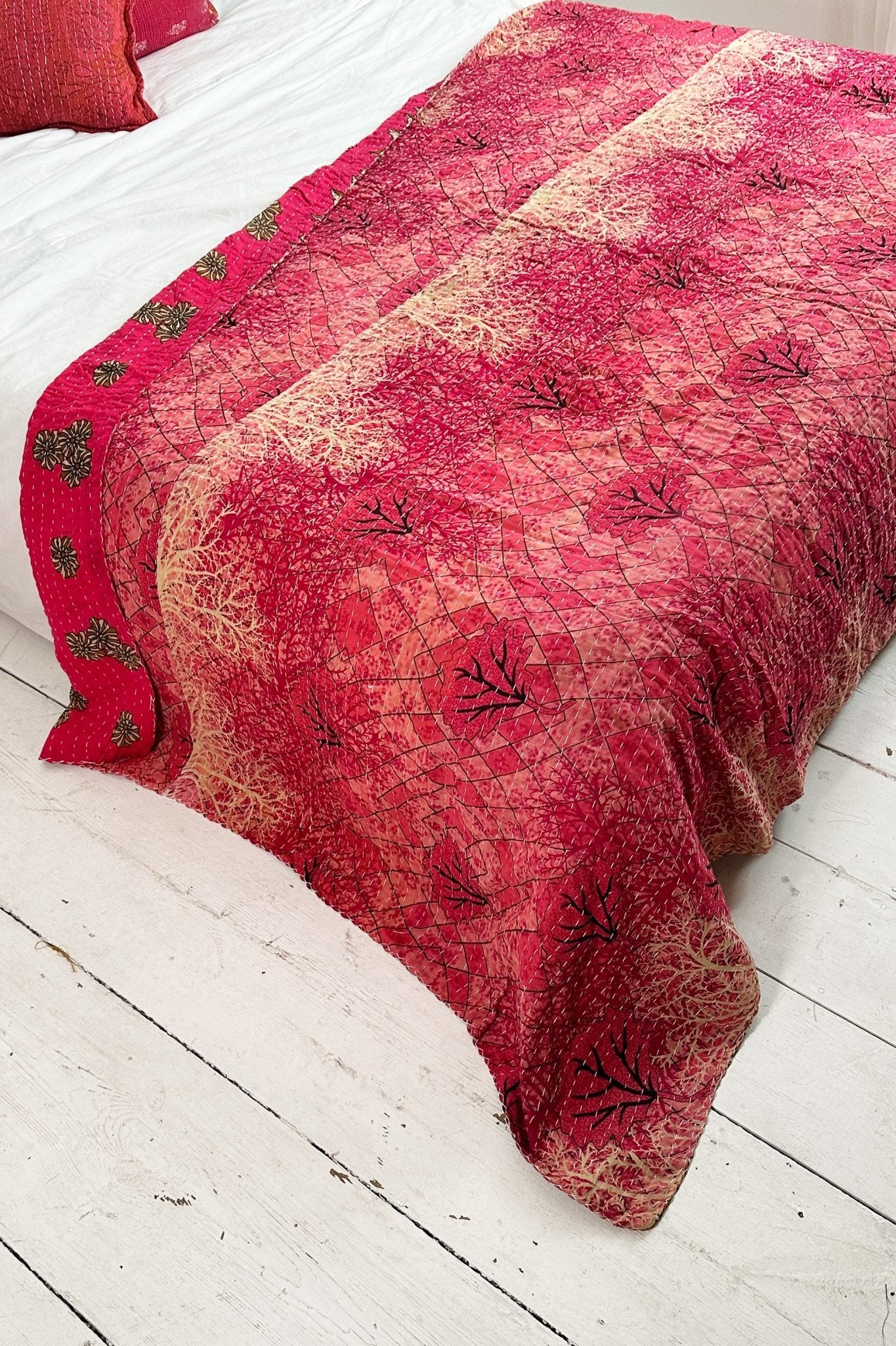 Large Vintage Kantha Quilt In Bright Pinks - Biggs & Hill