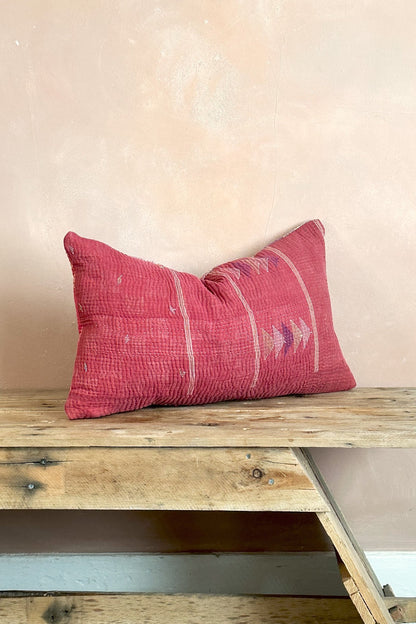 One - Off Rectangular Vintage Kantha Cushion In Deep Pinks - Biggs & Hill