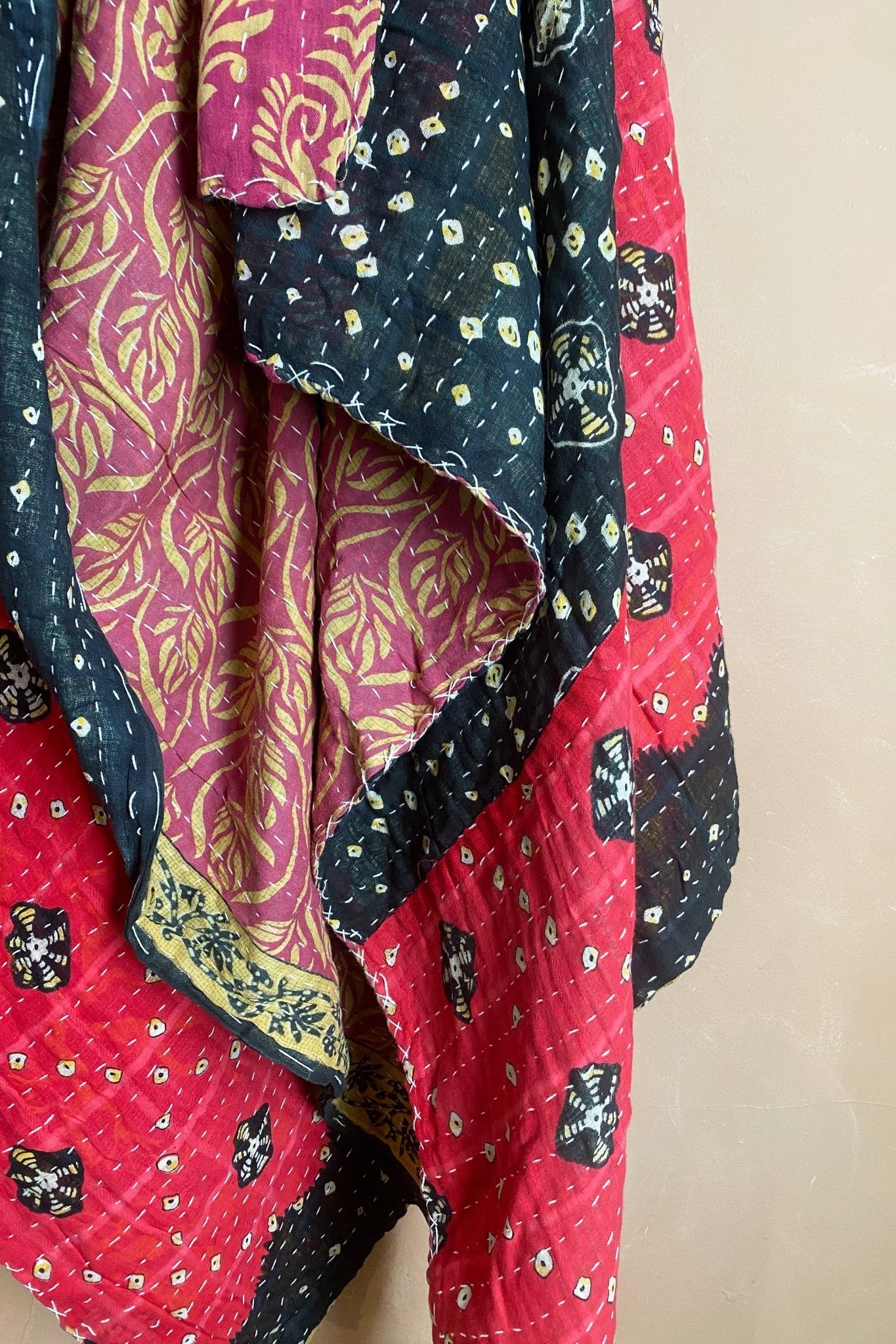 Large Vintage Kantha Quilt In Pink And Black - Biggs & Hill