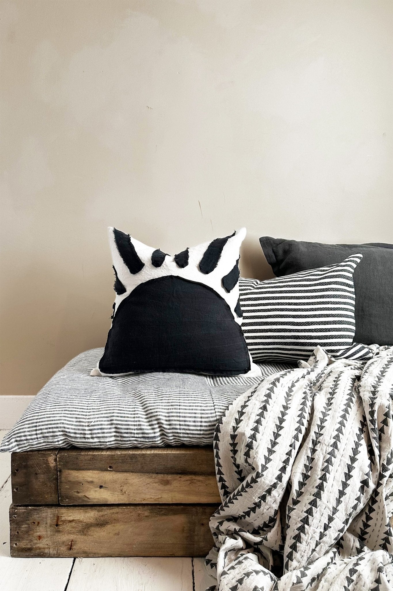 Sunset Black and White Cushion With Abstract Sun Pattern - Biggs & Hill - Cushion Covers - abstract cushion - black white cushion - black white pillow