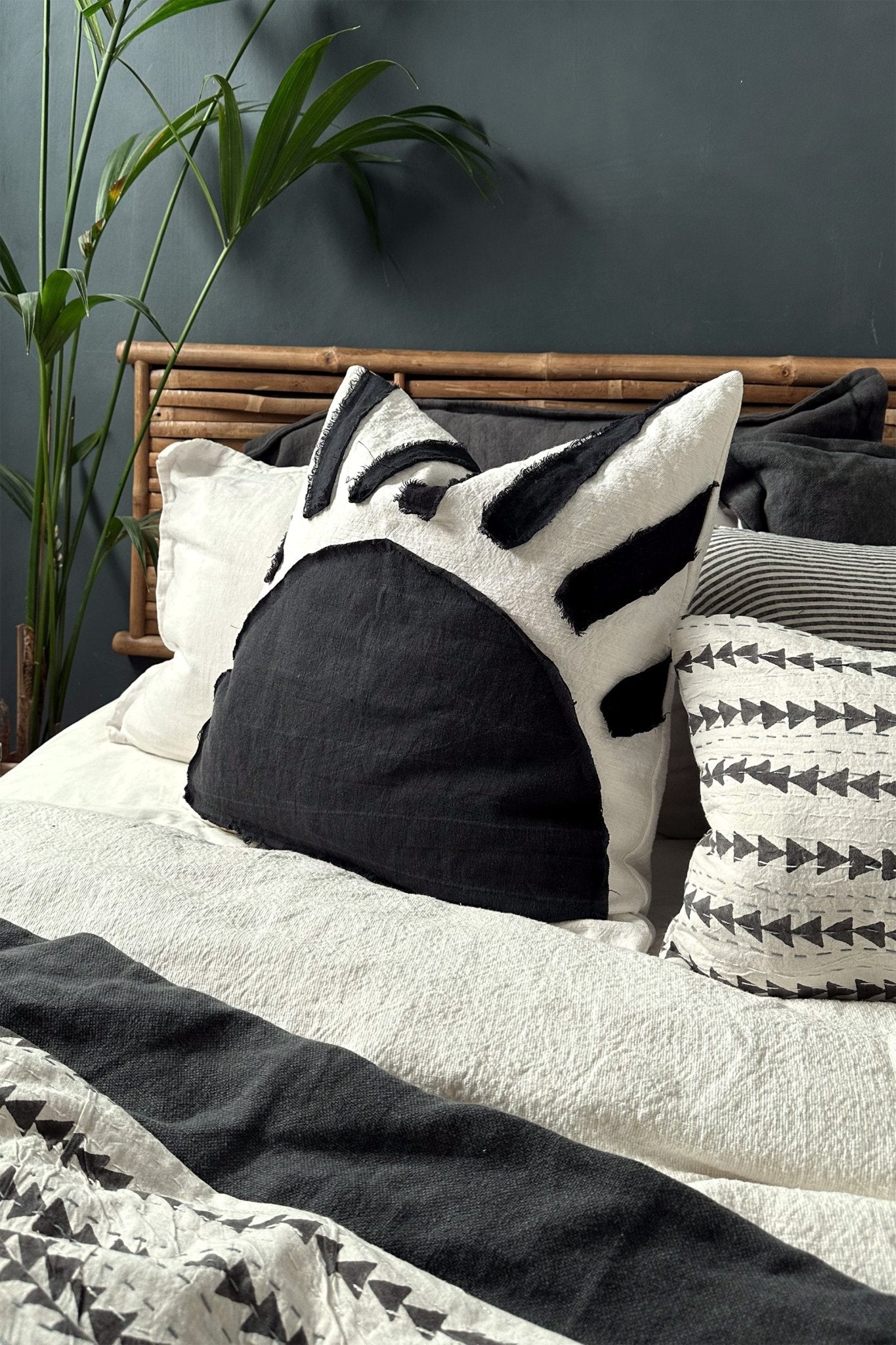 Sunset Black and White Cushion With Abstract Sun Pattern - Biggs & Hill - Cushion Covers - abstract cushion - black white cushion - black white pillow