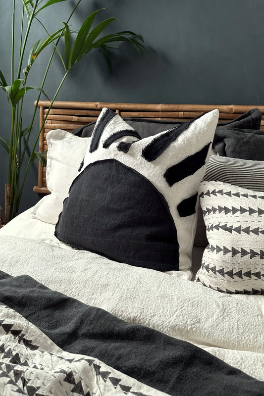 Sunset Black and White Cushion With Abstract Sun Pattern - Biggs & Hill - Geometric Monochrome Decor