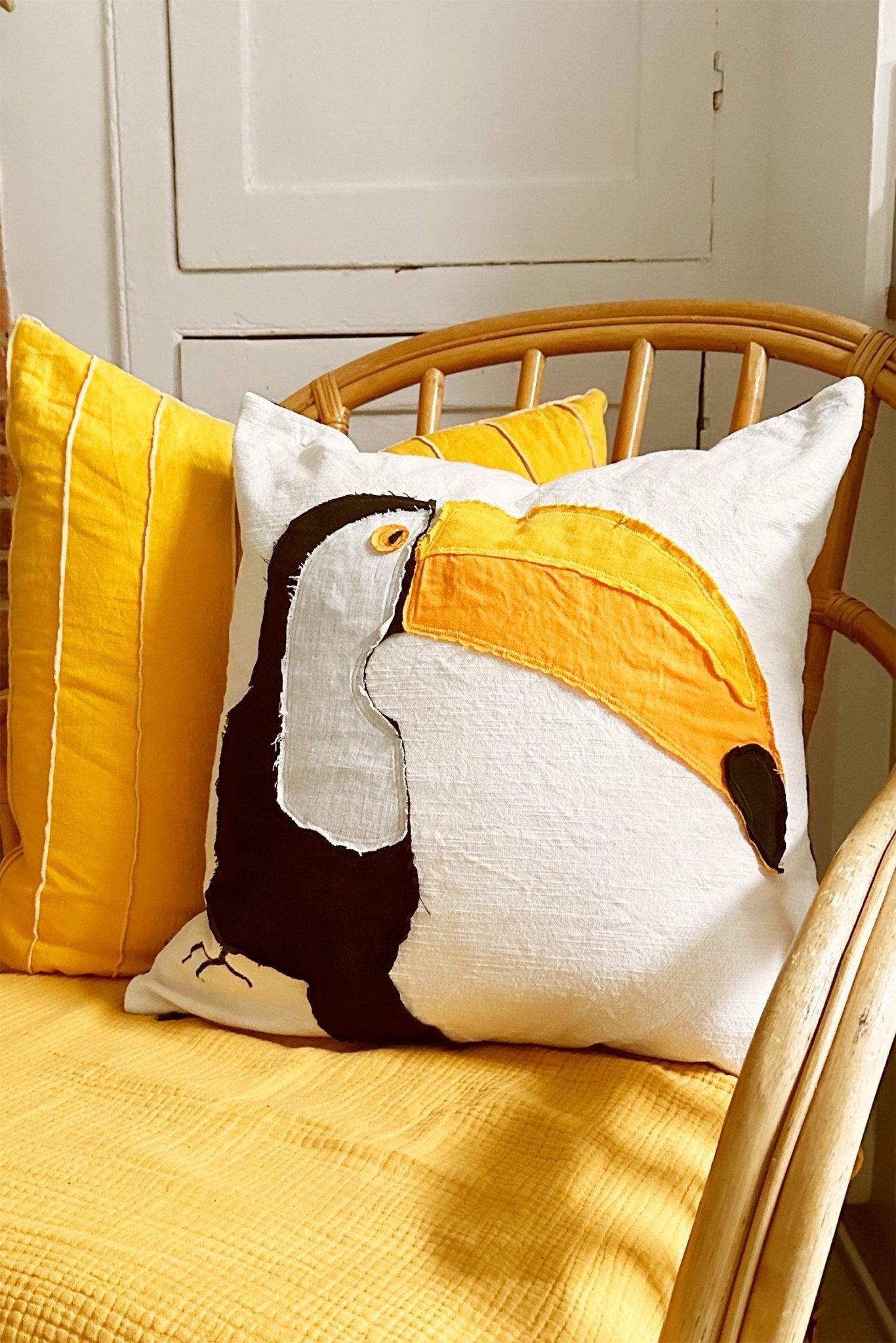 TOUCAN! Handmade Appliqué Linen ushion - Biggs & Hill - Cushion Covers - abstract cushion - boho cushion - colourful cushion