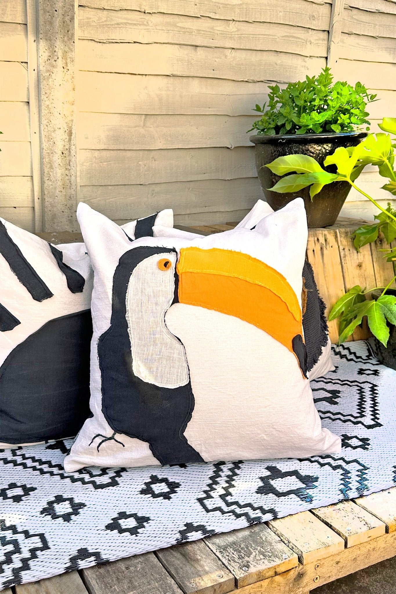 TOUCAN! Handmade Appliqué Linen ushion - Biggs & Hill - Cushion Covers - abstract cushion - boho cushion - colourful cushion